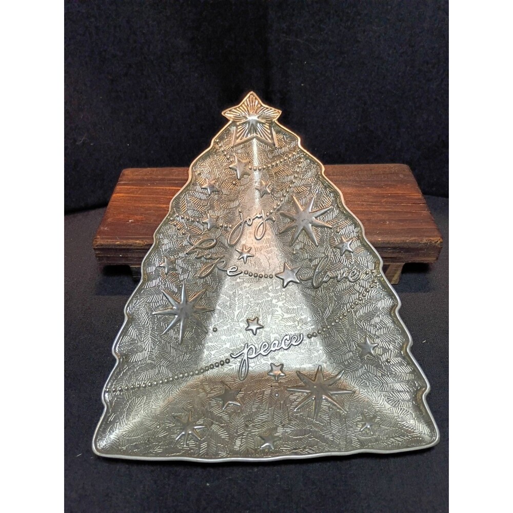 Vintage Hallmark Christmas Tree Tray Joy Hope Love Peace Silver Tone Stars 8"